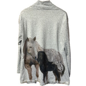 Country Western Equestrian Horse Open Front Cardigan Sweater Size 1X Soft Barn